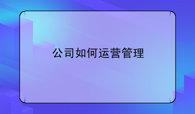 公司如何运营管理