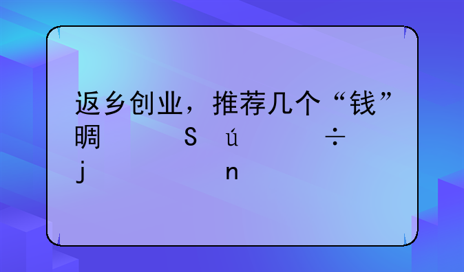 返乡创业，推荐几个“钱”景比较好的项目