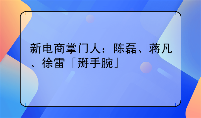 新电商掌门人：陈磊、蒋凡、徐雷「掰手腕」