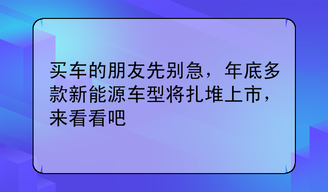 买车的朋友先别急，年底多款新能源车型将扎堆上市，来看看吧