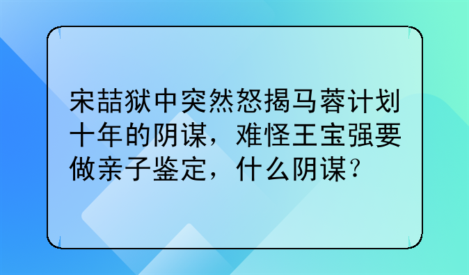 宋喆狱中突然怒揭马蓉计划十年的阴谋，难怪王宝强要做亲子鉴定，什么阴谋？